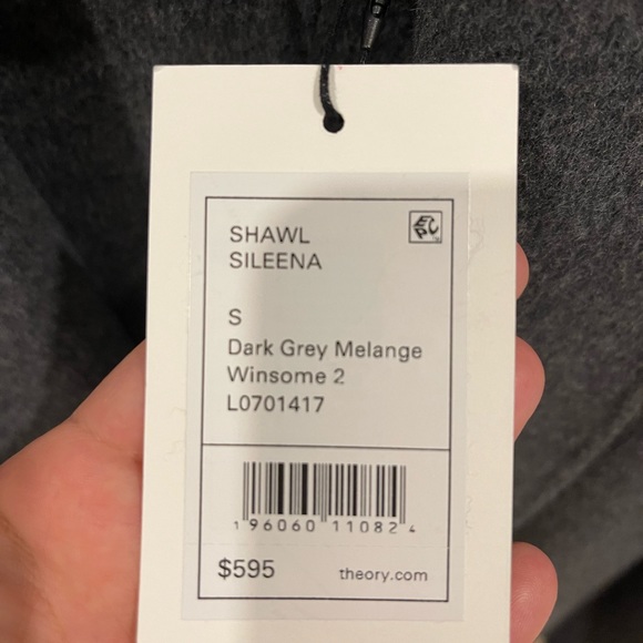 NWT - THEORY Gray Melange Sileena Shawl Collar Jacket Wool Cashmere Coat - Picture 6 of 7